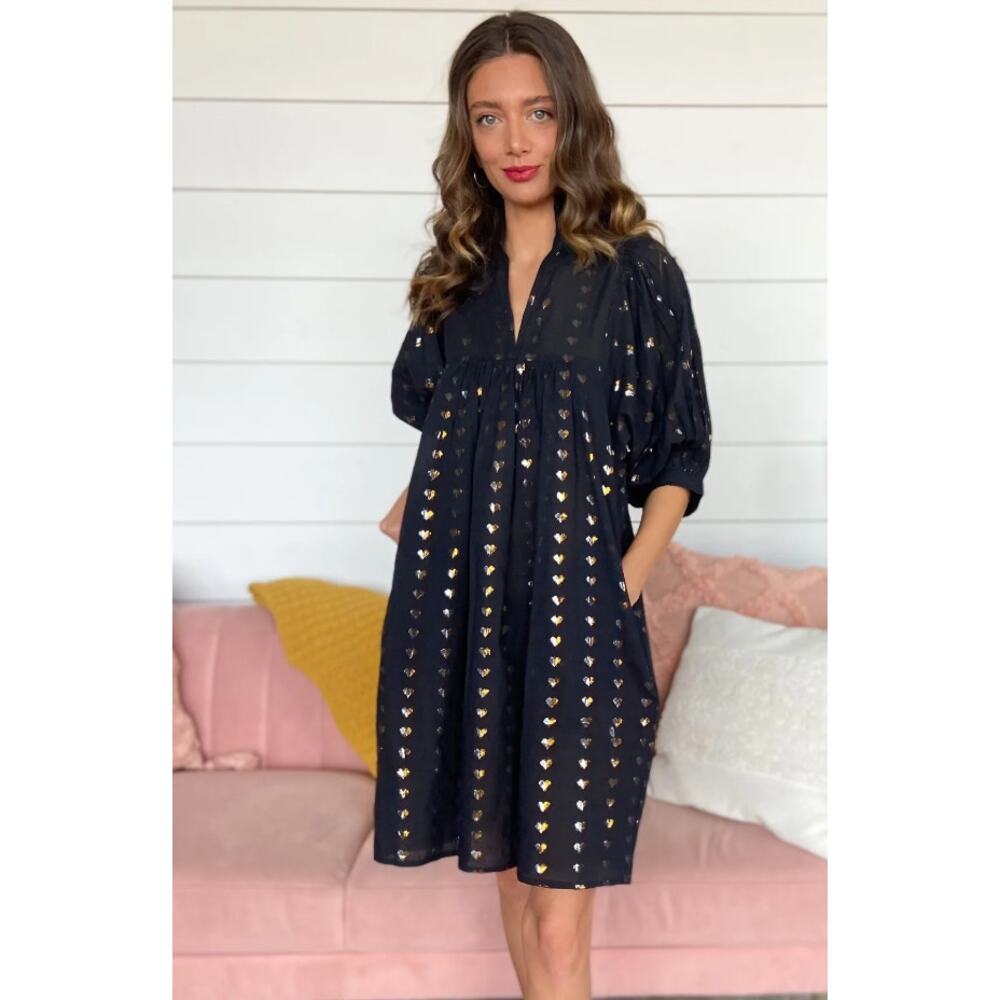 Never A wallflower Black Heart of Gold High Neck Dress